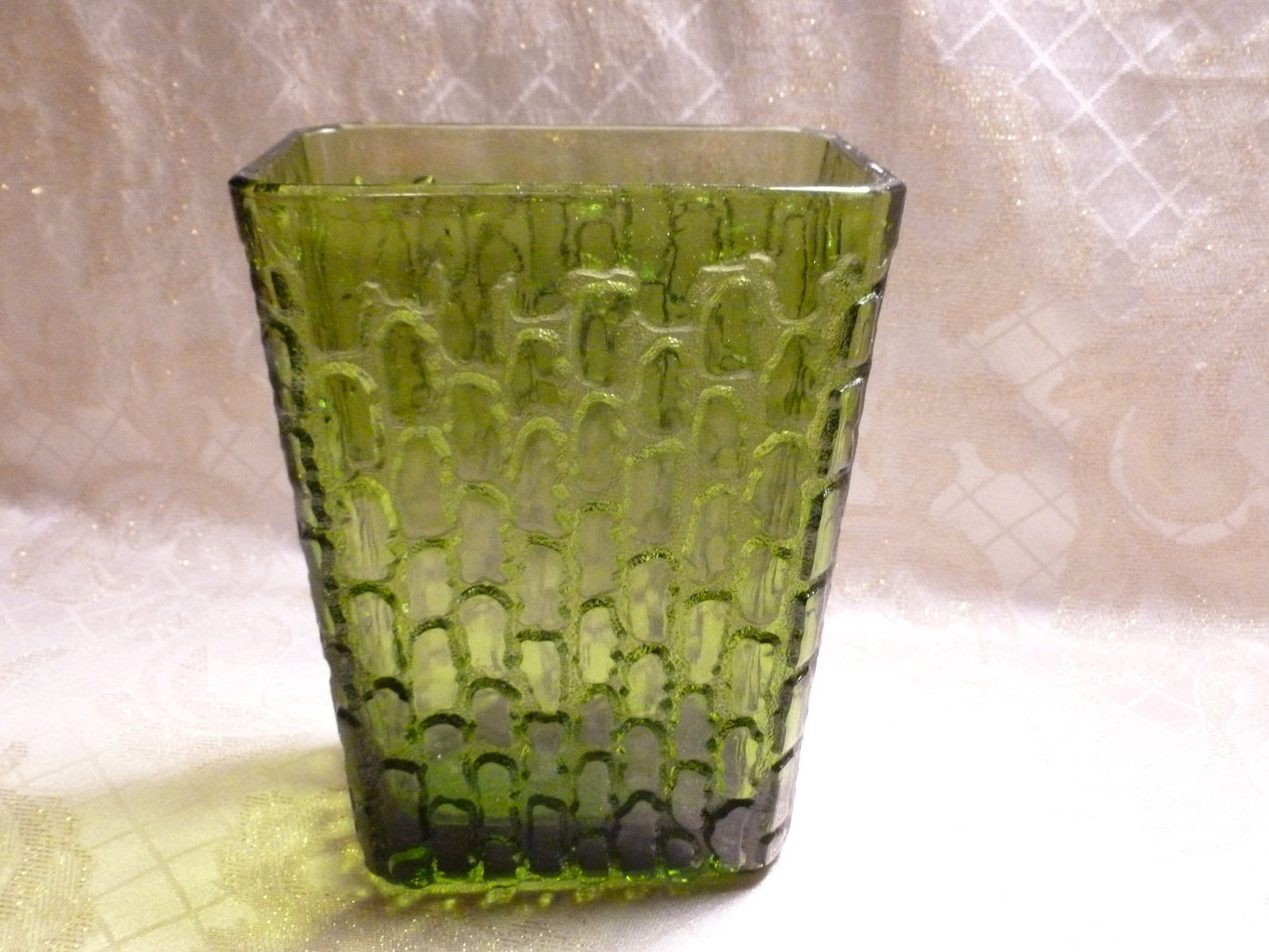 Handcrafted Green Glass Vase, Intricate Design