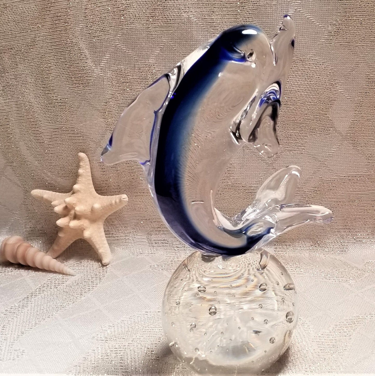 Murano Glass Dolphin Paperweight on Bubble Ball, Italian Art Glass