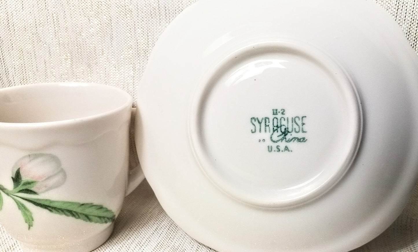 Syracuse China Demitasse Cup and Saucer Restaurant Ware Flower Bud Design Always FREE Domestic SHIPPING