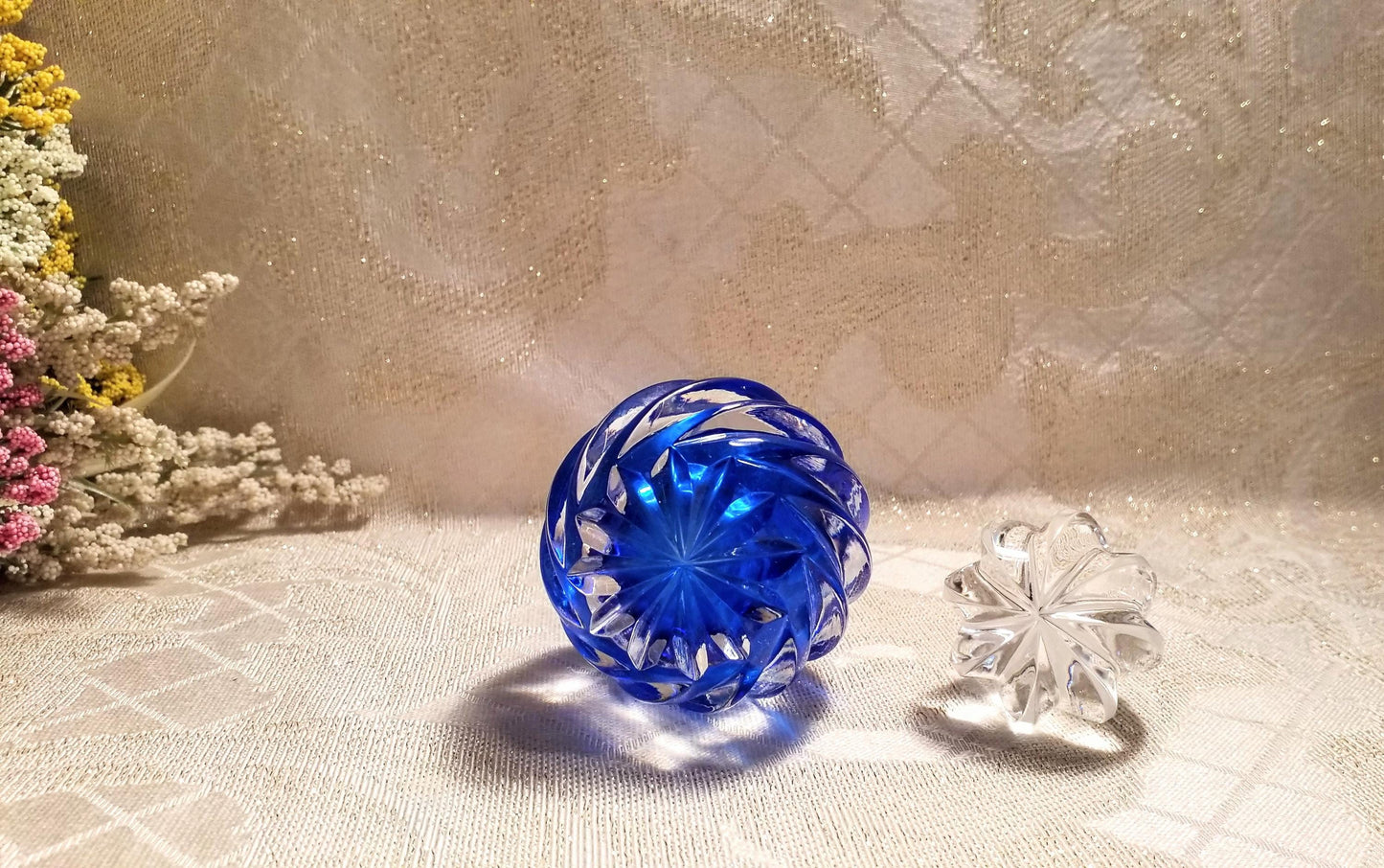Vintage Cobalt Glass Perfume Bottle with Stopper Pretty Twist Design Always FREE Domestic SHIPPING