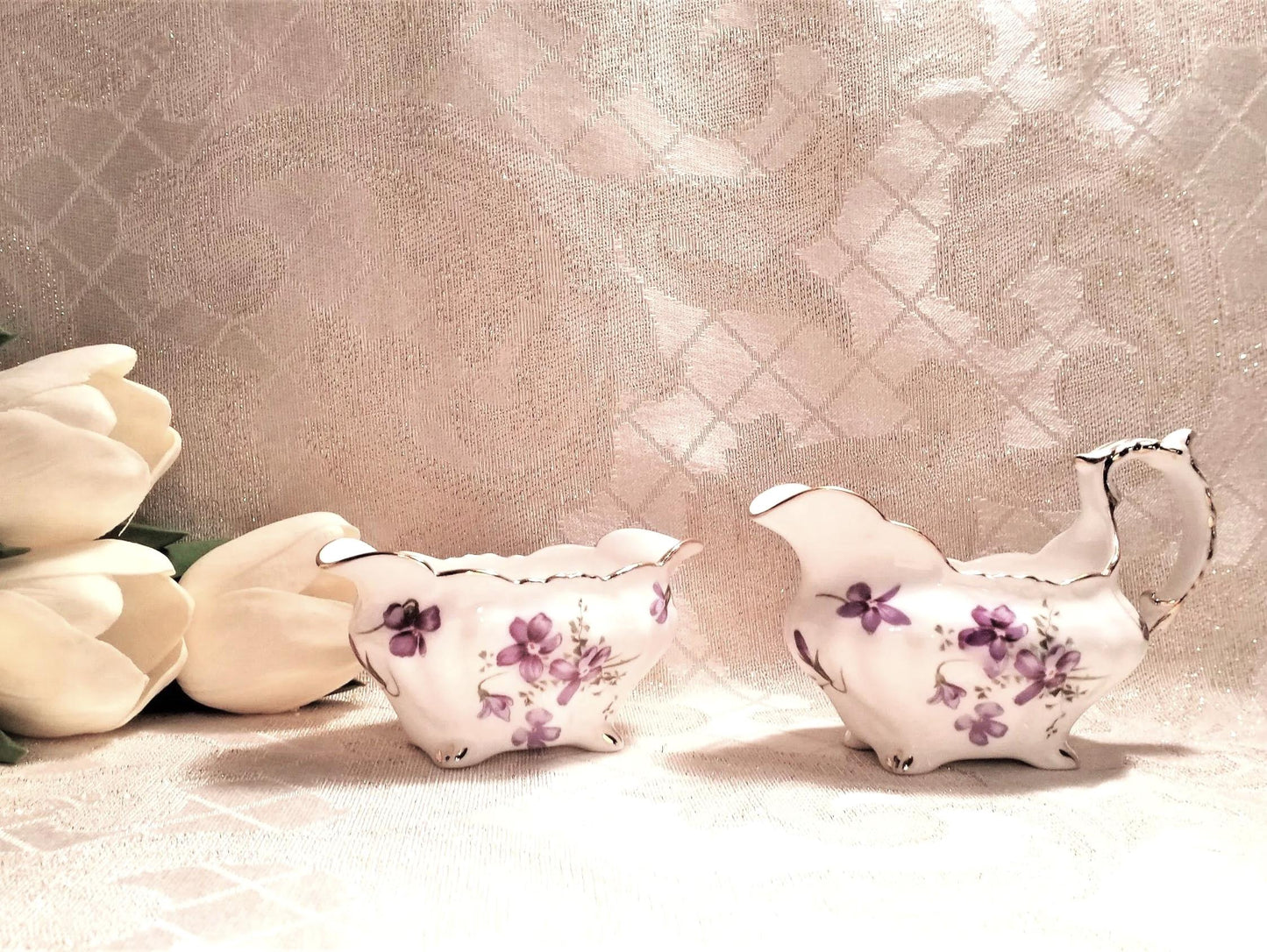 Hammersley Victorian Violets Bone China Creamer and Sugar Bowl Set Always FREE Domestic SHIPPING