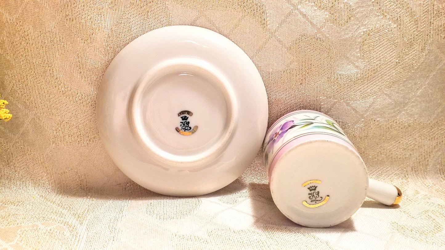 Floral Demitasse Cup and Saucer Espresso Bone China with Gold Trim Always FREE Domestic SHIPPING
