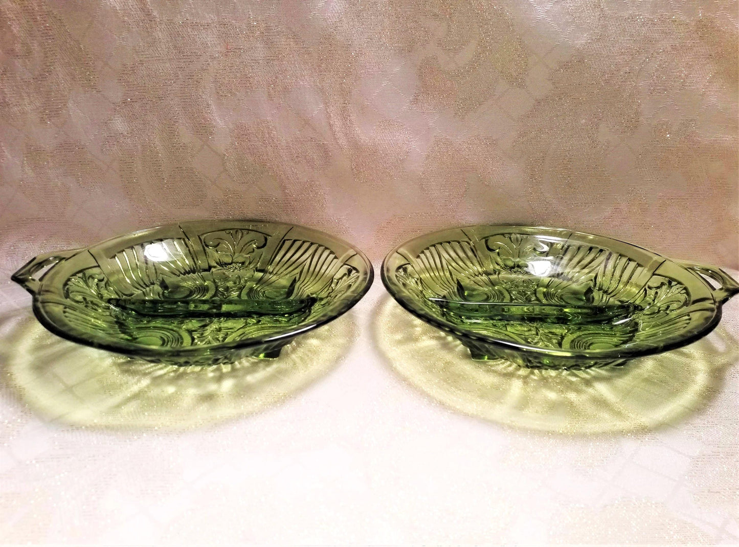Avocado Green Glass Relish Dishes Set, Detailed Design Serving Dishes
