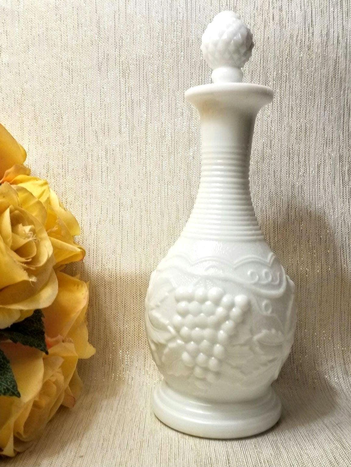 Imperial Milk Glass Cruet with Hobnail Stopper, Niagara Grape Design