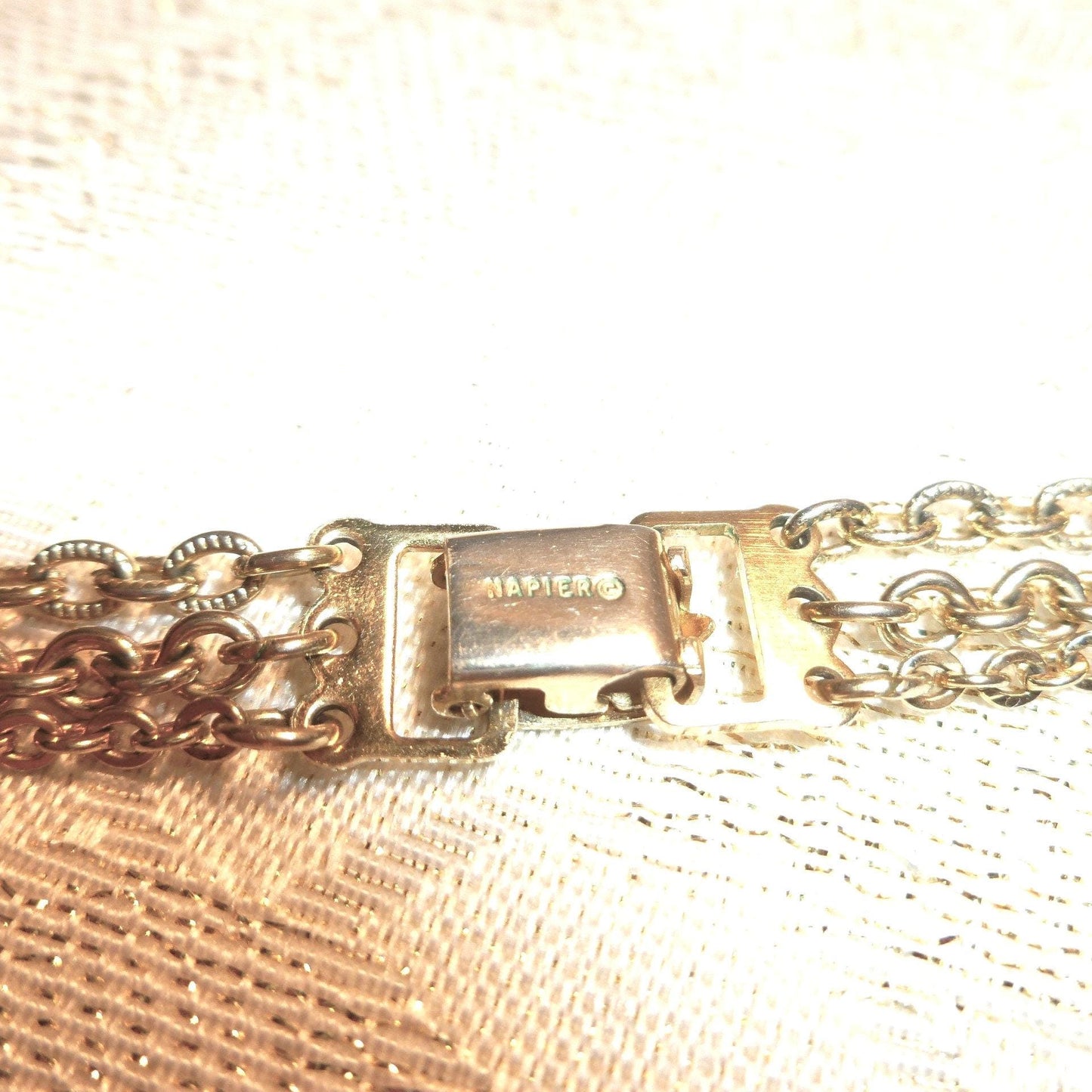 Vintage Napier Necklace, Elegant Gold Tone Three Strand with White Beads