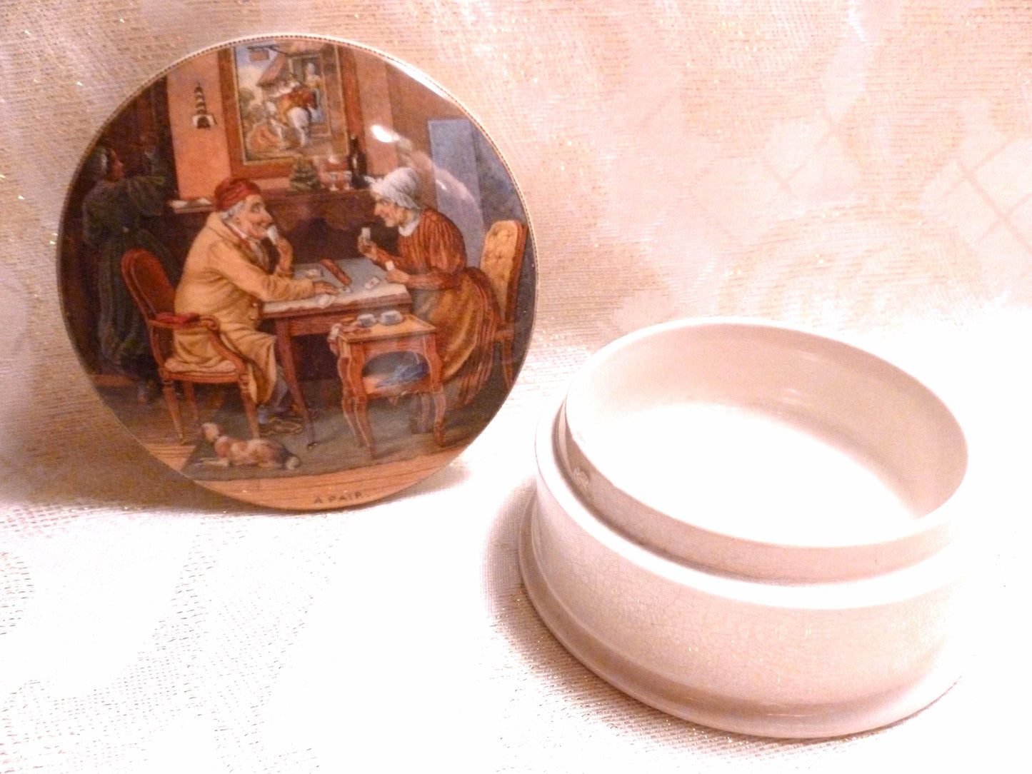 Antique Prattware Ointment Jar: "The Pair" Transferware Lid, 1850 England