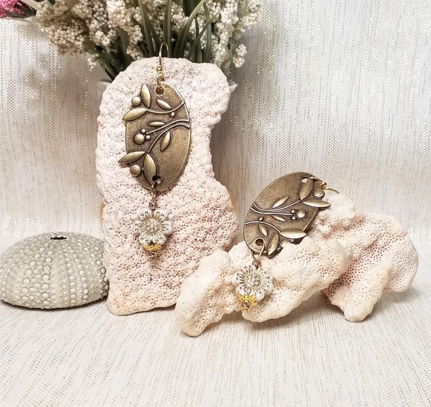 Handcrafted Bronze Floral Earrings, Czech Glass Flowers