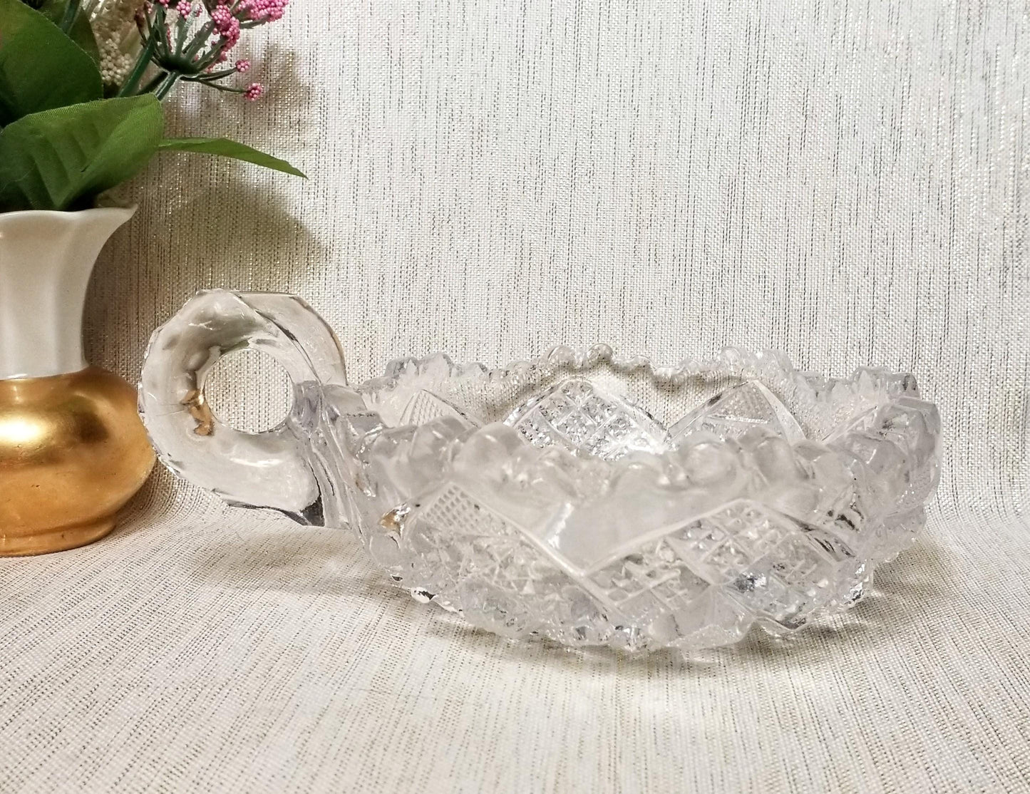 Vintage Cut Crystal Glass Porridger, Sawtooth Edge Bowl Always FREE Domestic SHIPPING