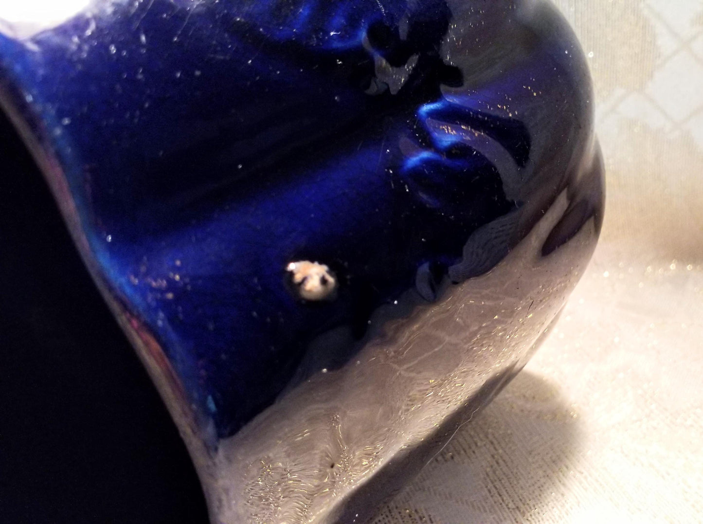 Cobalt Blue Floral Canister with Lid, Golden Glitz Vintage Decor