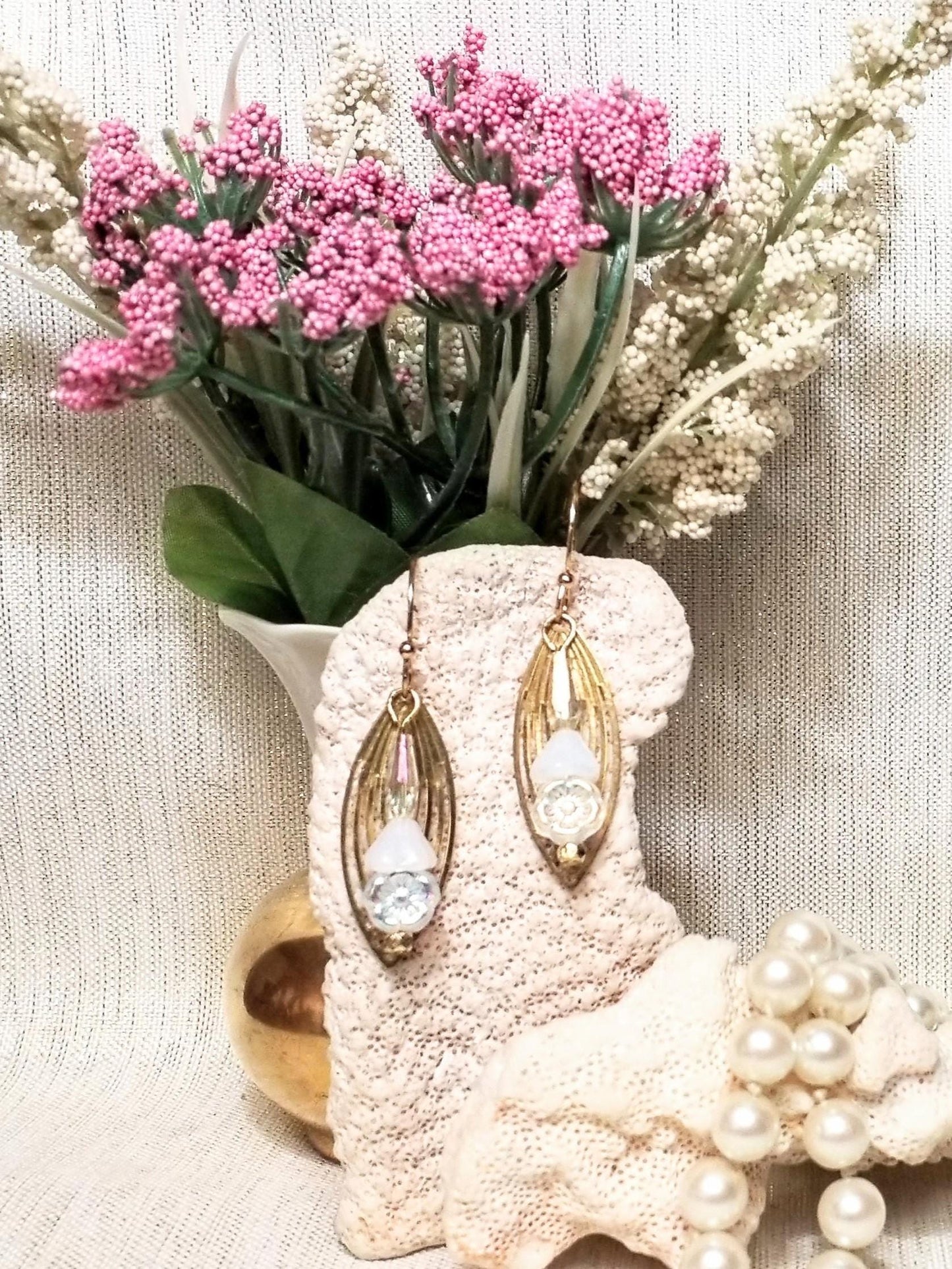 Filigree Earrings Czech Floral Crystal Goldplated French Wires And Always FREE Domestic SHIPPING