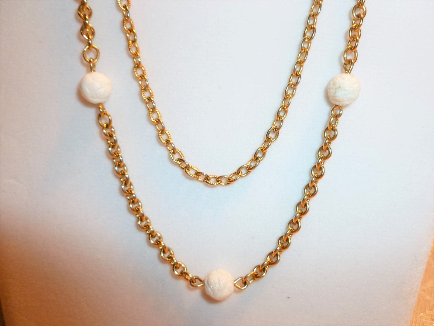 Vintage Napier Necklace, Elegant Gold Tone Three Strand with White Beads