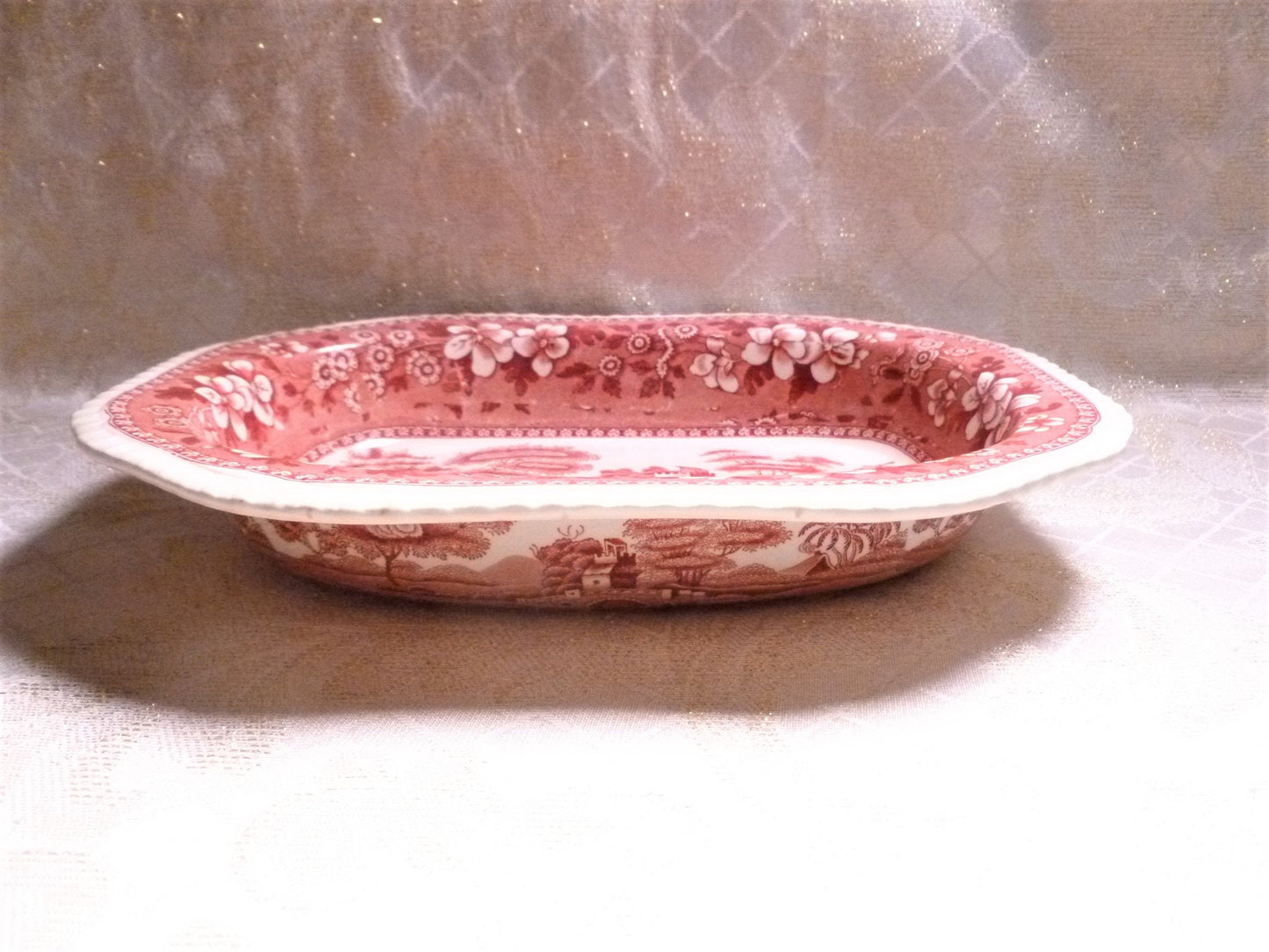 Vintage Spode's Tower Red Transferware Serving Bowl, Copeland 1920s