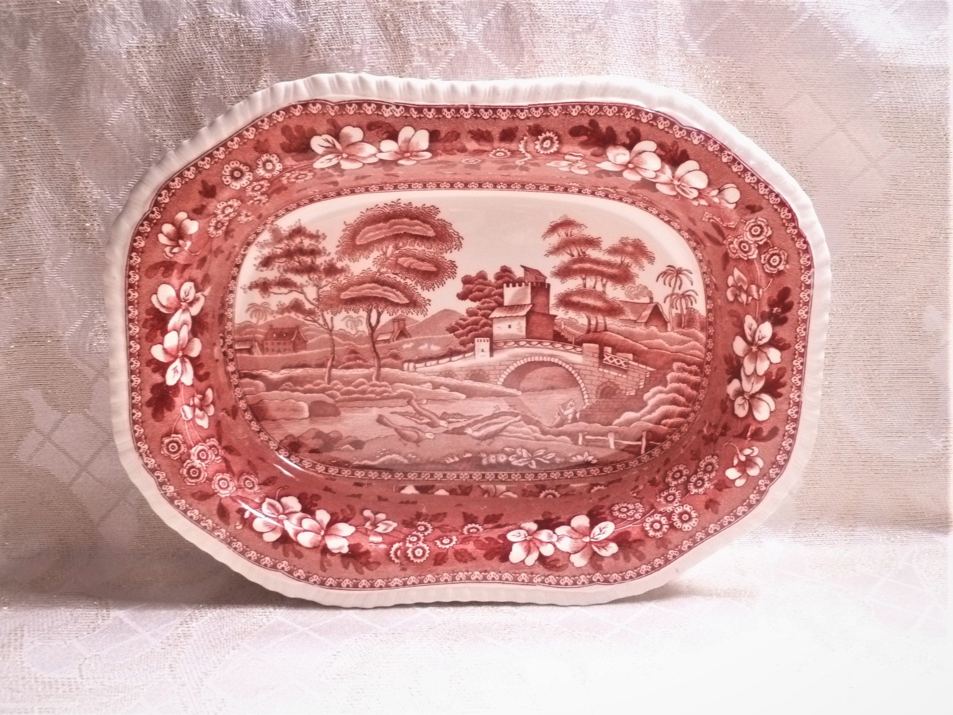 Vintage Spode's Tower Red Transferware Serving Bowl, Copeland 1920s
