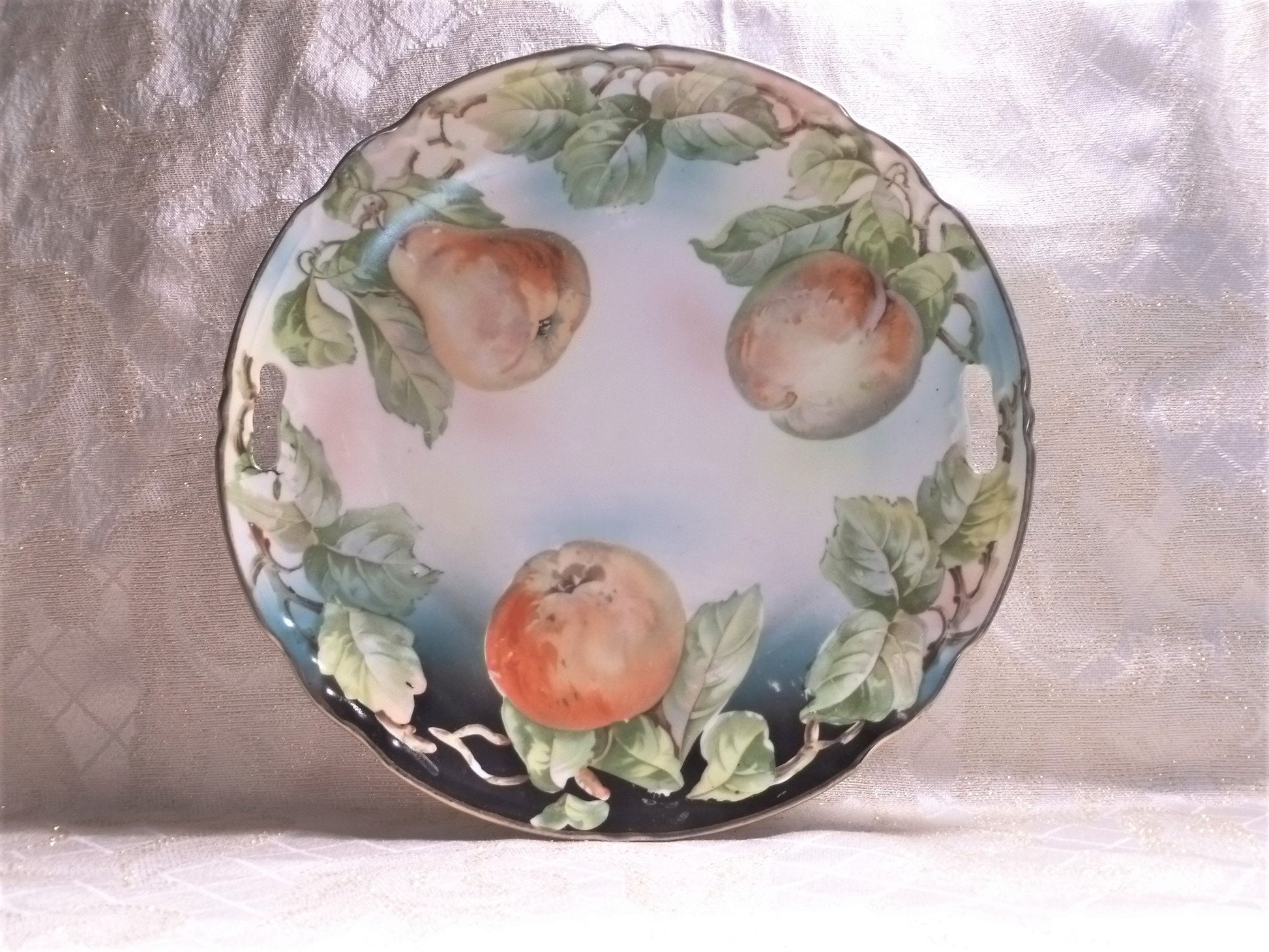 K & L Germany Handpainted Porcelain Biscuit Tray, Fruit Design
