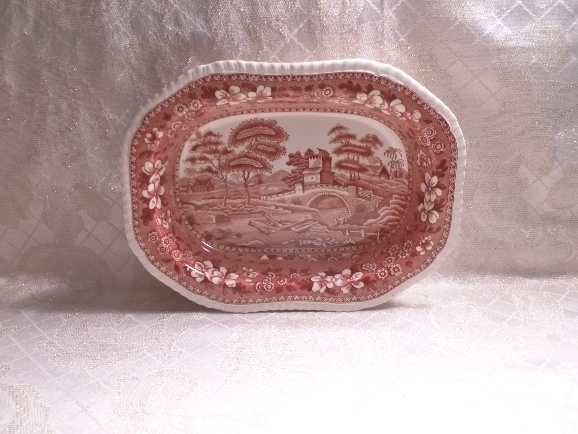 Vintage Spode's Tower Red Transferware Serving Bowl, Copeland 1920s