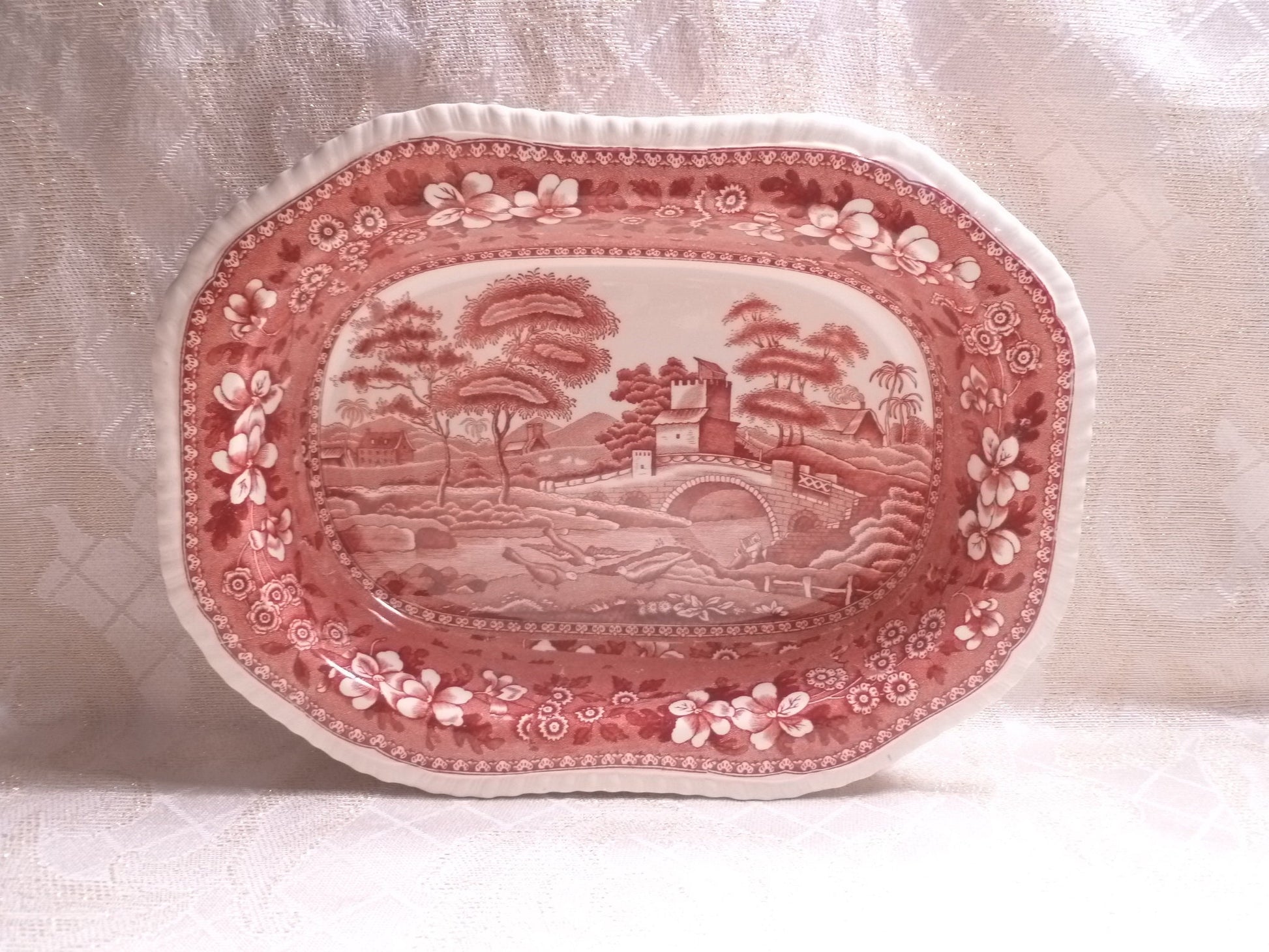 Vintage Spode's Tower Red Transferware Serving Bowl, Copeland 1920s