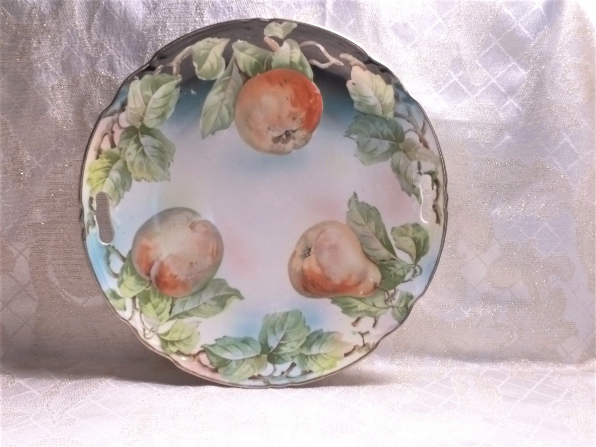 K & L Germany Handpainted Porcelain Biscuit Tray, Fruit Design