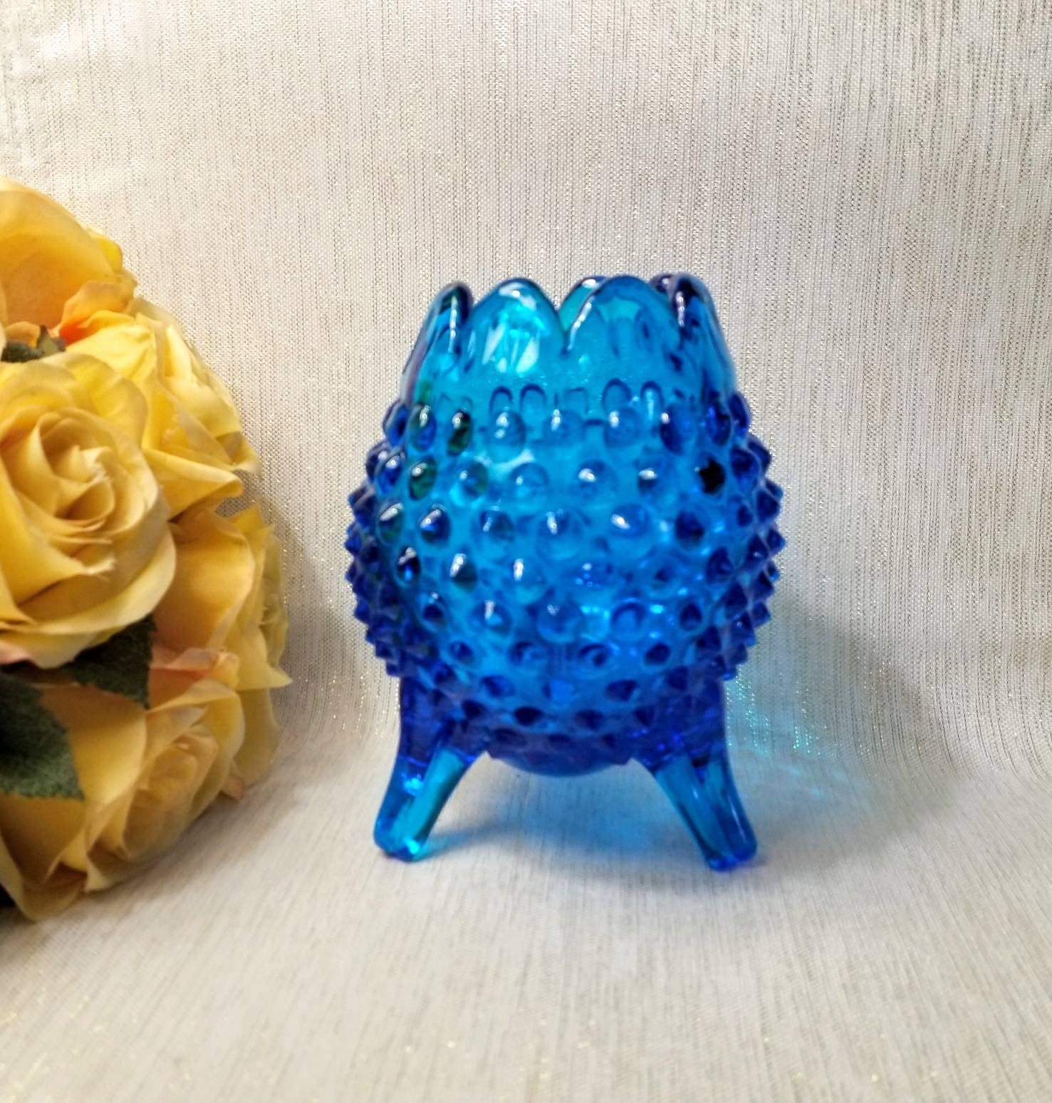 Vintage Fenton Blue Hobnail Footed Bud Vase, Floral Display