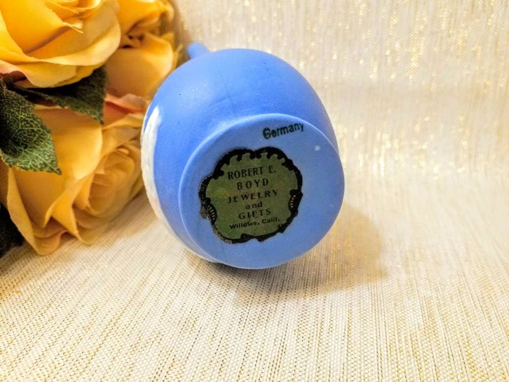Vintage Jasperware Blue Bud Vase, White Silhouette Design, Made in Germany