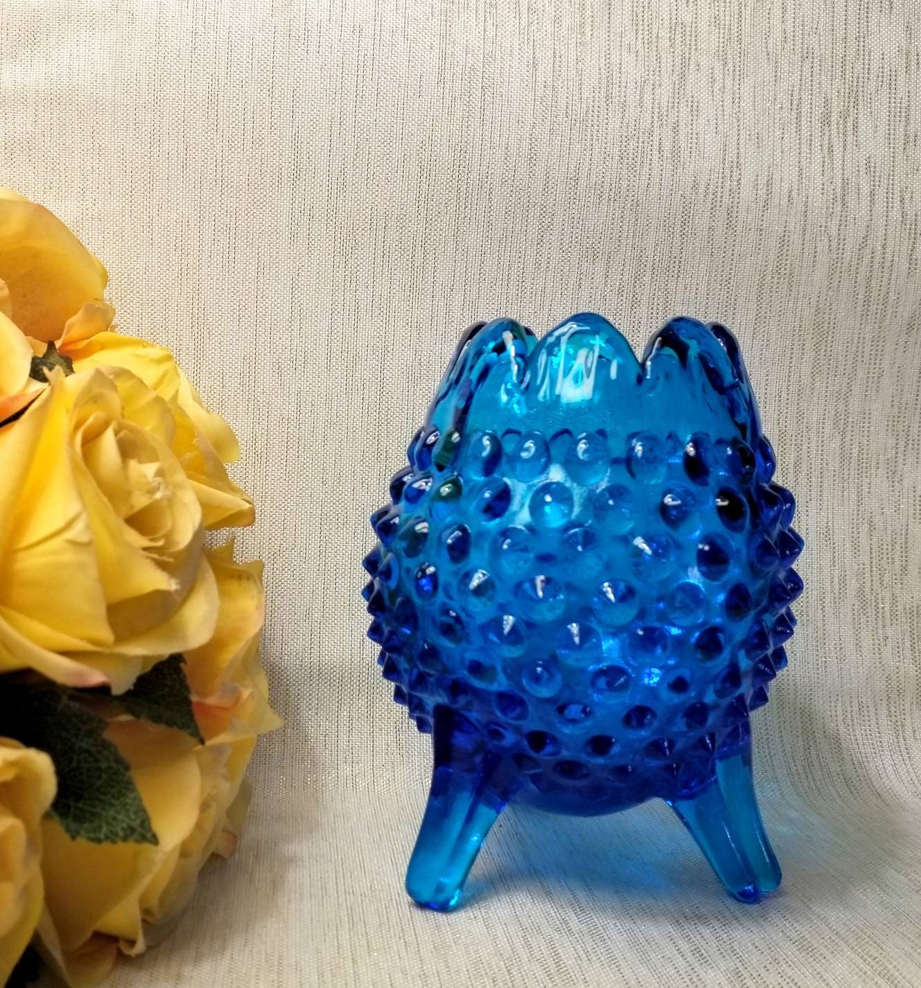 Vintage Fenton Blue Hobnail Footed Bud Vase, Floral Display