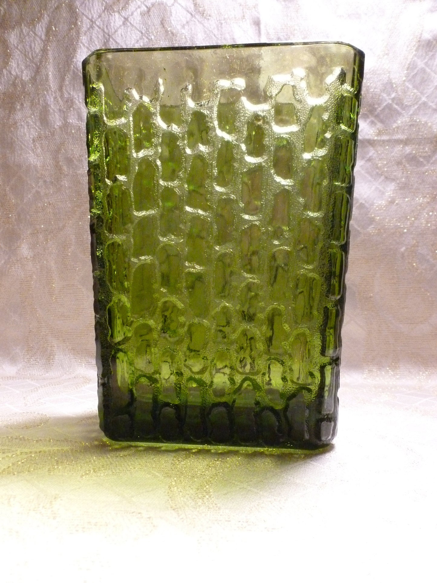 Handcrafted Green Glass Vase, Intricate Design