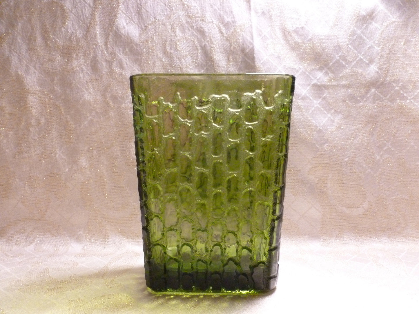 Handcrafted Green Glass Vase, Intricate Design