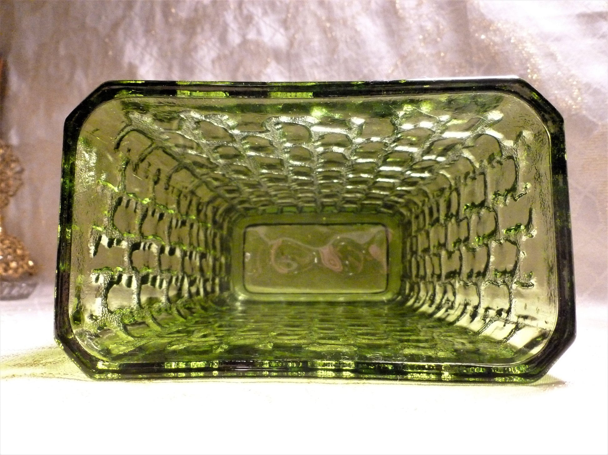 Handcrafted Green Glass Vase, Intricate Design