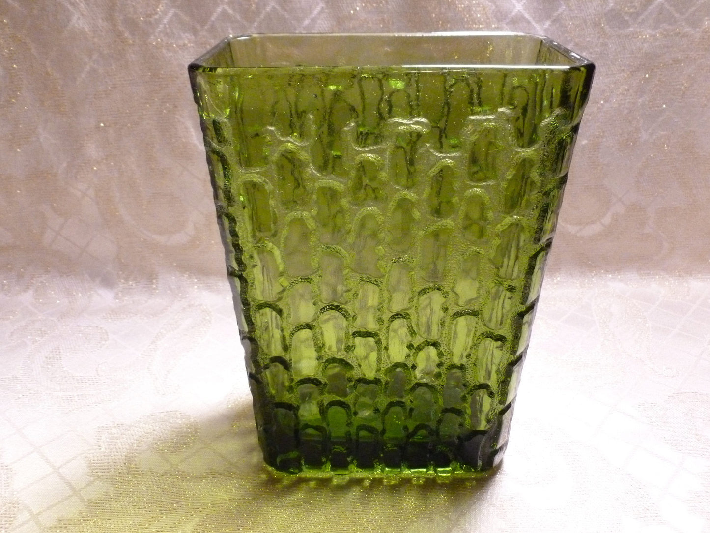 Handcrafted Green Glass Vase, Intricate Design
