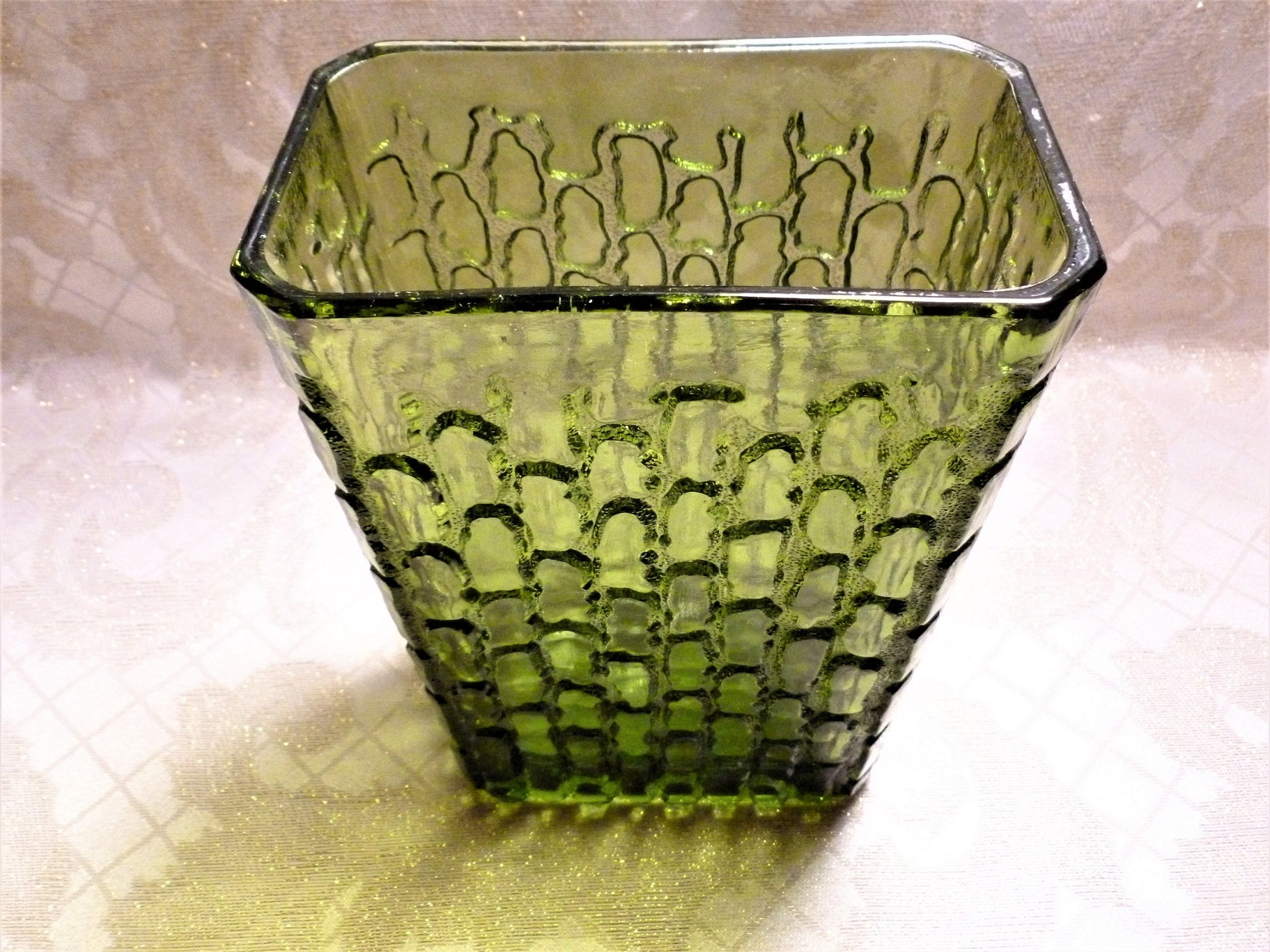 Handcrafted Green Glass Vase, Intricate Design