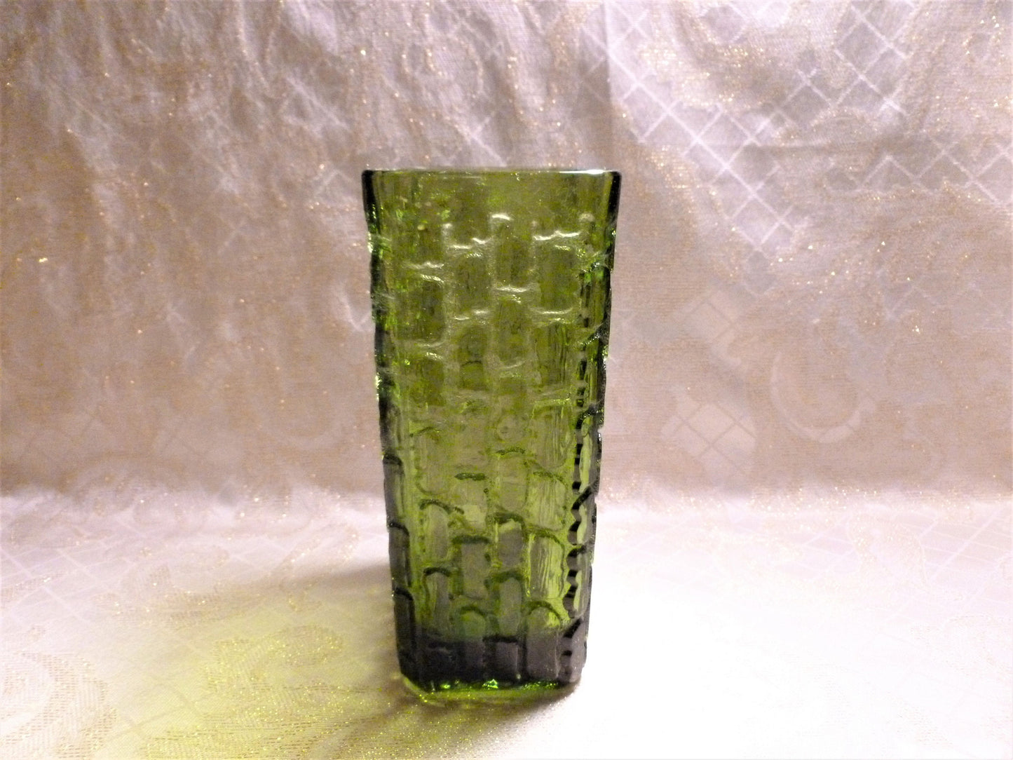 Handcrafted Green Glass Vase, Intricate Design