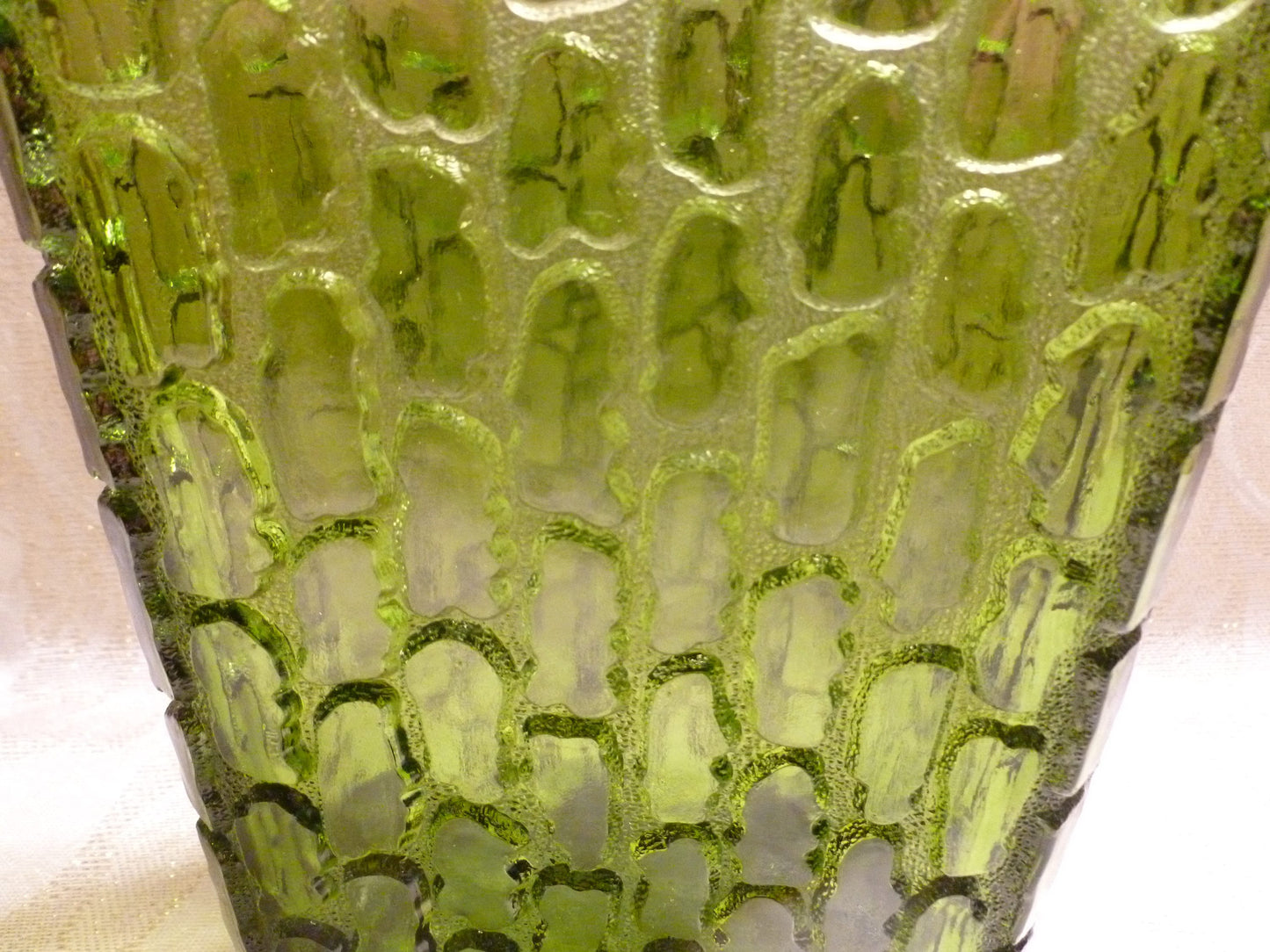 Handcrafted Green Glass Vase, Intricate Design