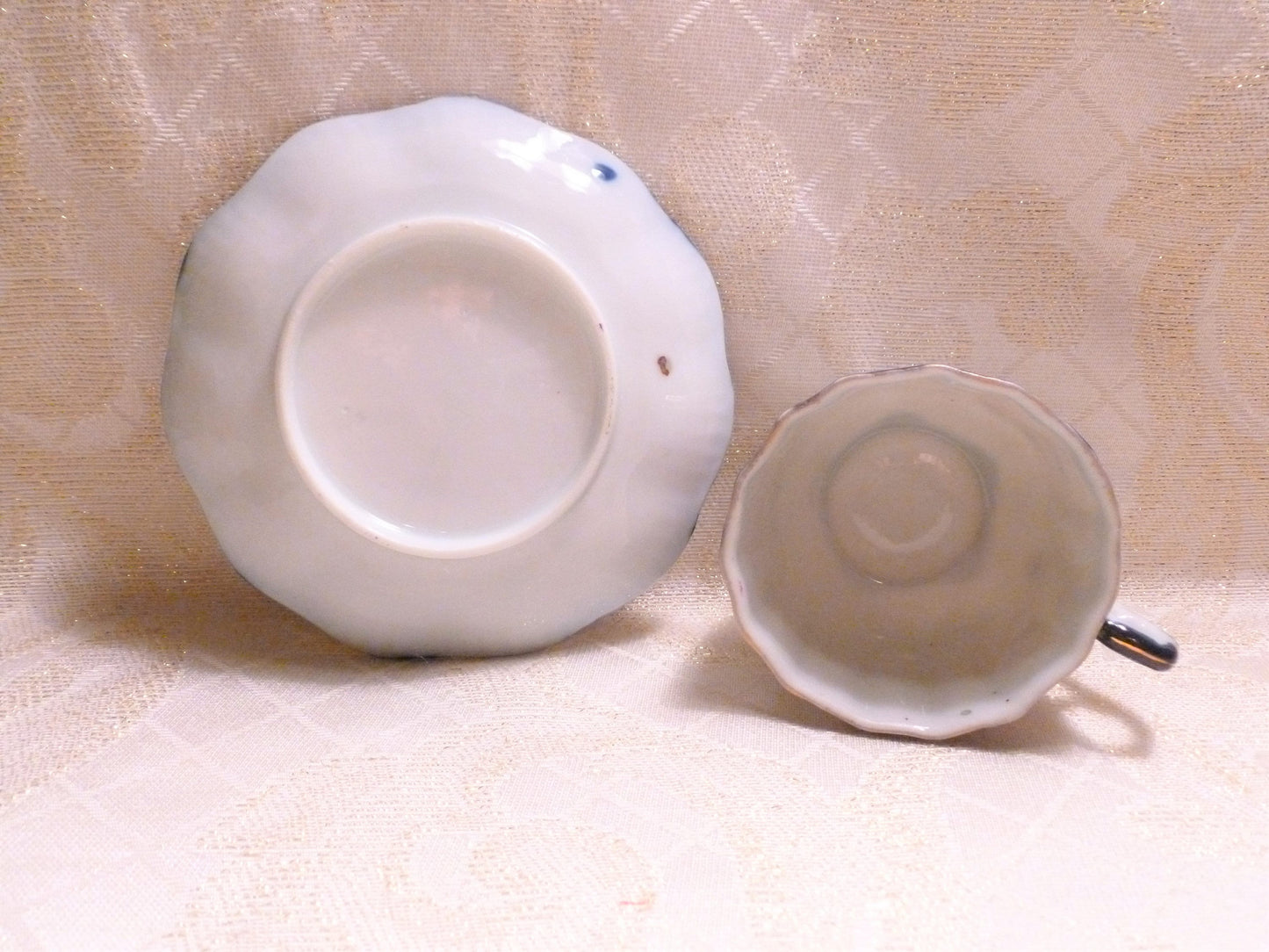 Vintage Floral Bone China Cup and Saucer, Cobalt Blue Trim