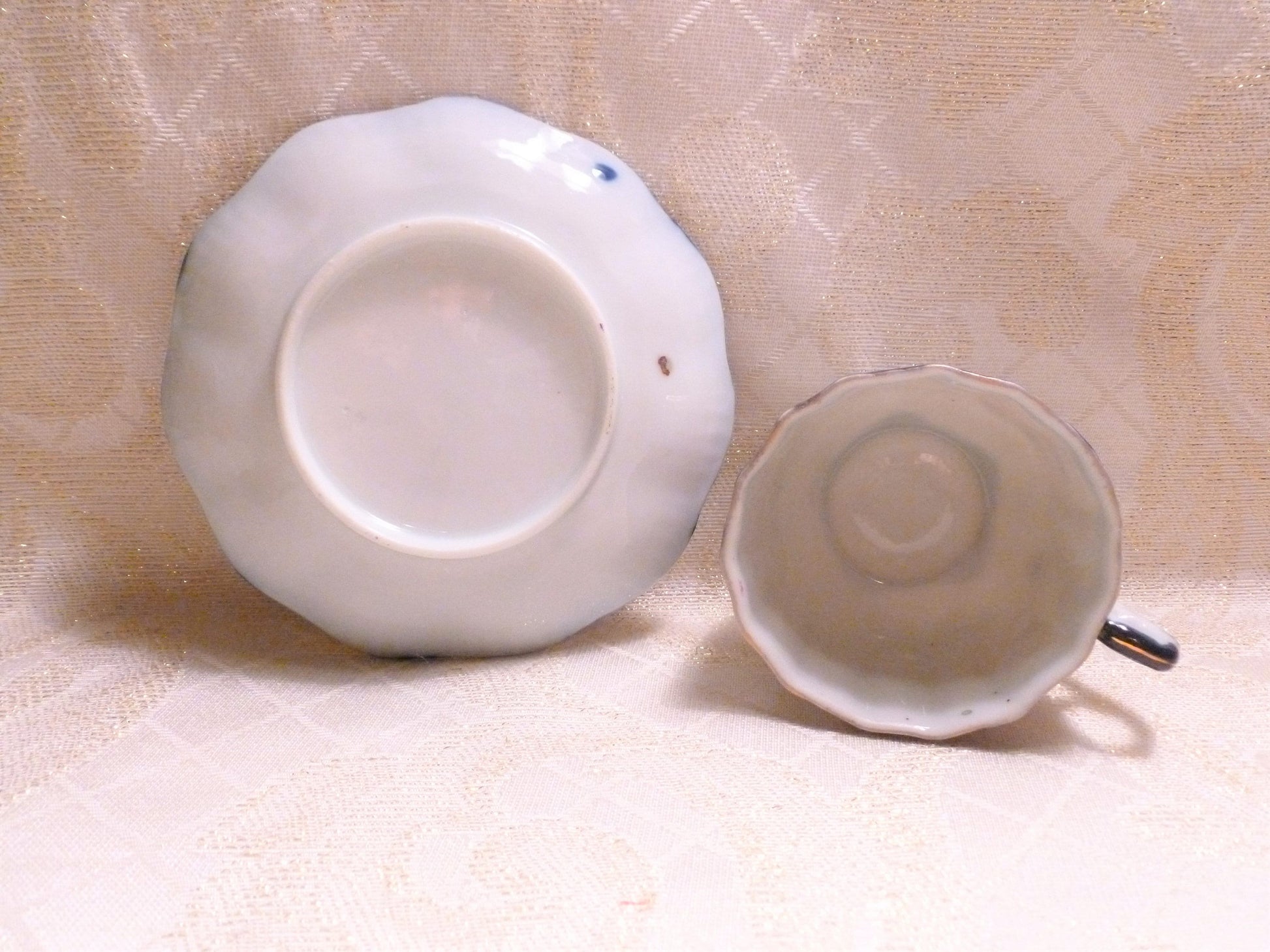 Vintage Floral Bone China Cup and Saucer, Cobalt Blue Trim