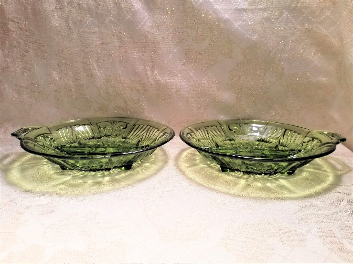 Avocado Green Glass Relish Dishes Set, Detailed Design Serving Dishes