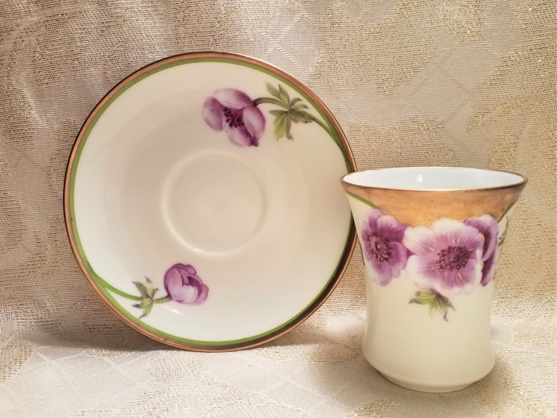 Handpainted Floral Demitasse Cup and Saucer: PT Bavaria Bone China, LaRoche (1927)