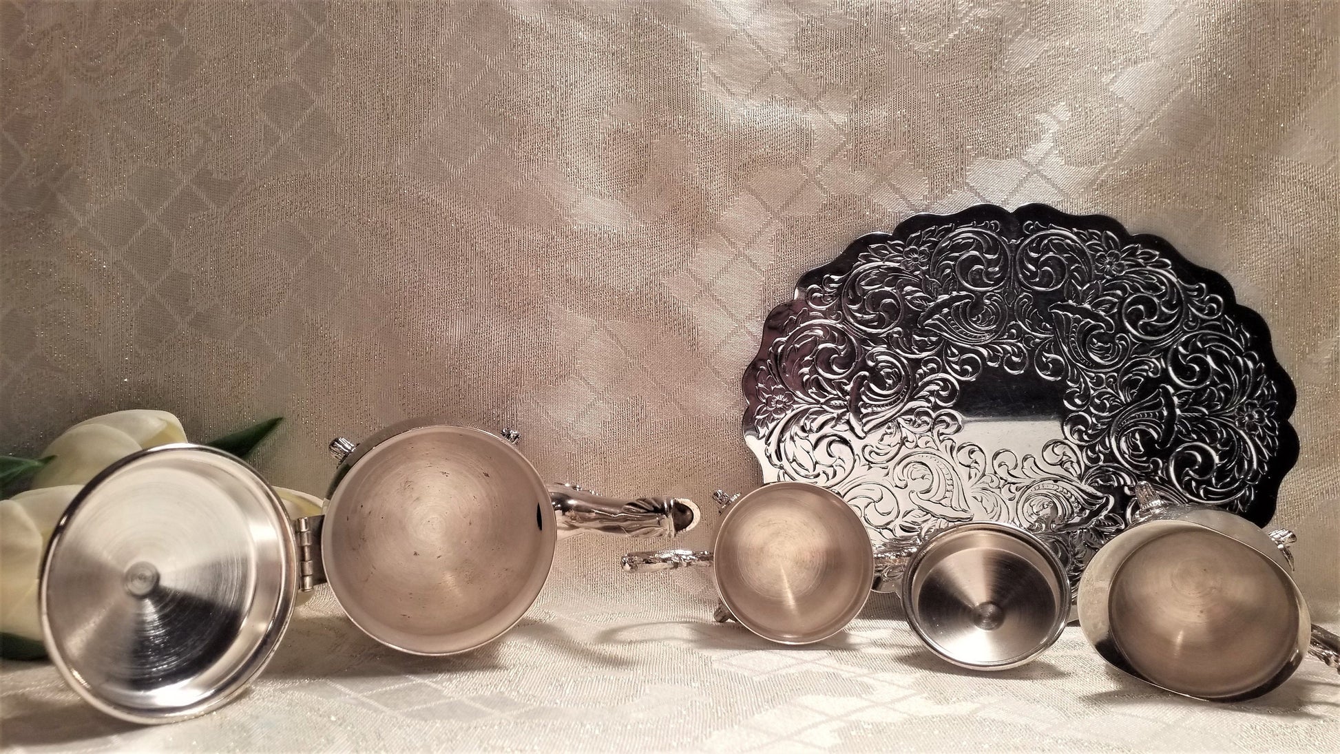 Vintage Silverplate Tea Set For One With Trivet, Elegant Display