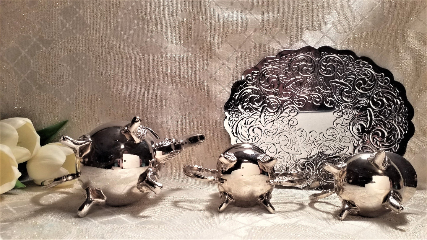 Vintage Silverplate Tea Set For One With Trivet, Elegant Display