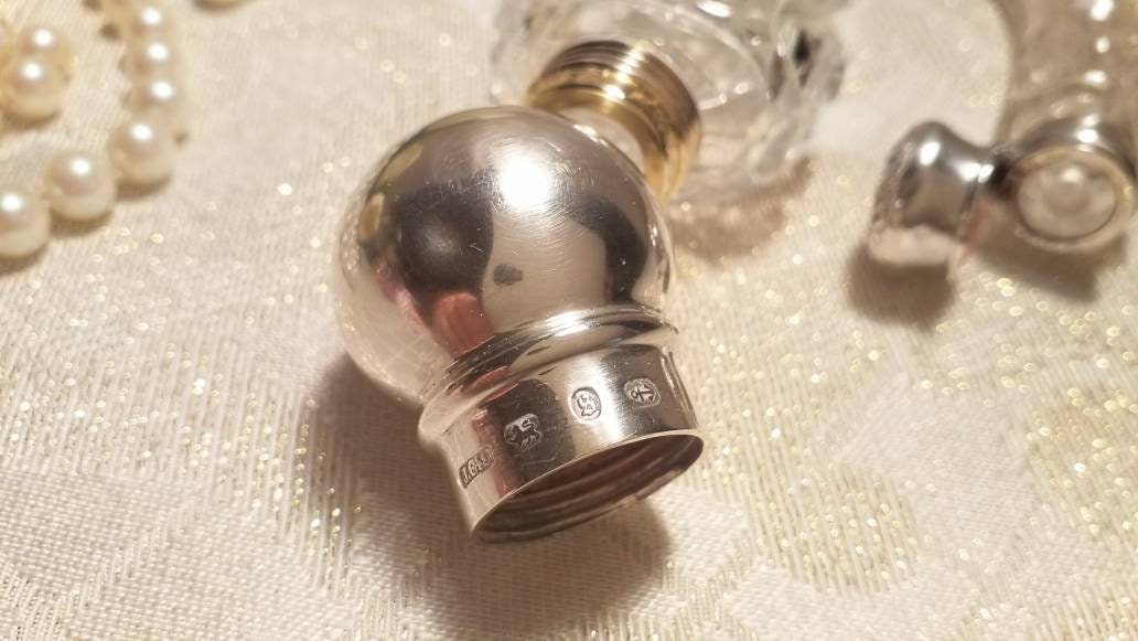Scent Or Smelling Salt Bottles Elegant Antique Sterling Silver Tops Gorgeous Cut Crystal 2 Collectible Bottles Always FREE Domestic SHIPPING