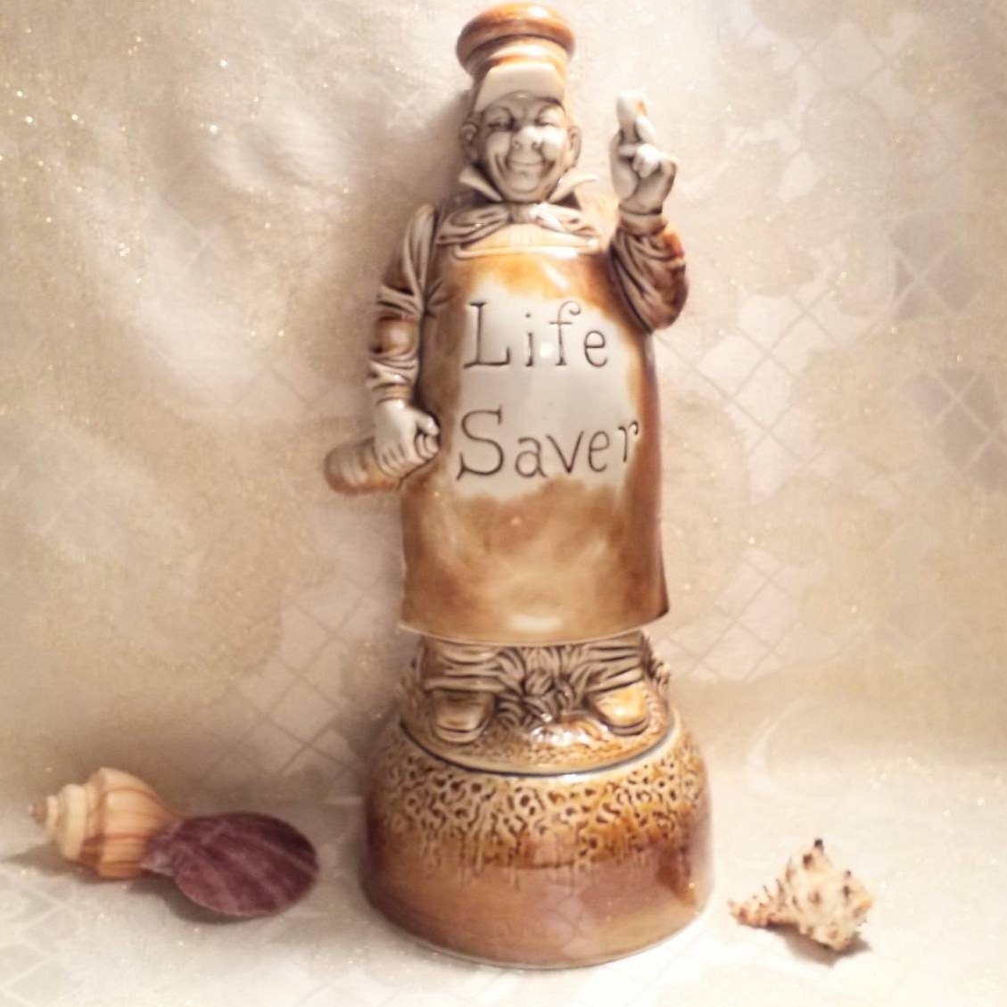 Schafer Vater Antique Musical Decanter: "Life Saver" Baker, German Farmhouse Decor