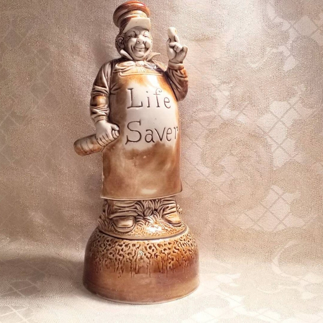 Schafer Vater Antique Musical Decanter: "Life Saver" Baker, German Farmhouse Decor