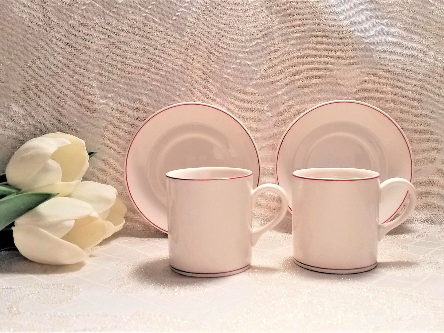 Wedgwood Espresso Cup & Saucer Set, Cream China with Red Border