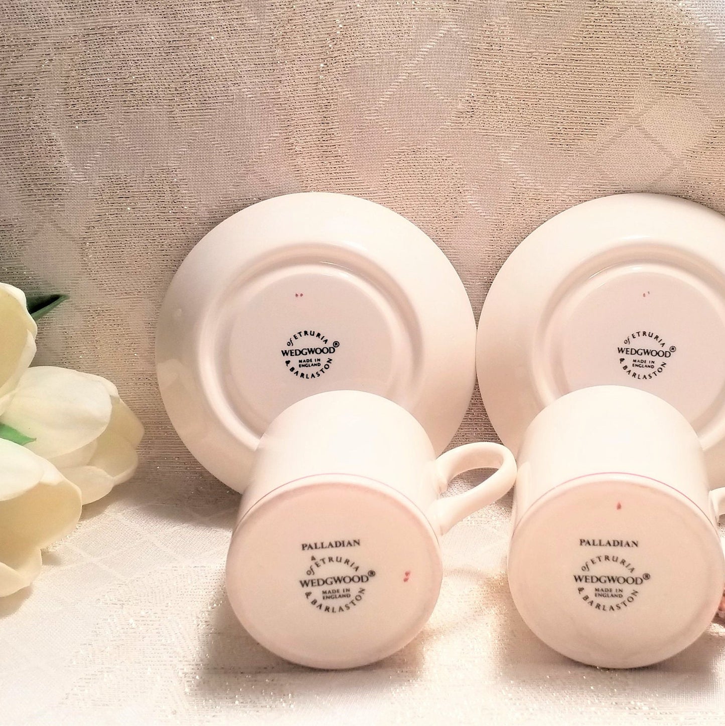 Wedgwood Espresso Cup & Saucer Set, Cream China with Red Border