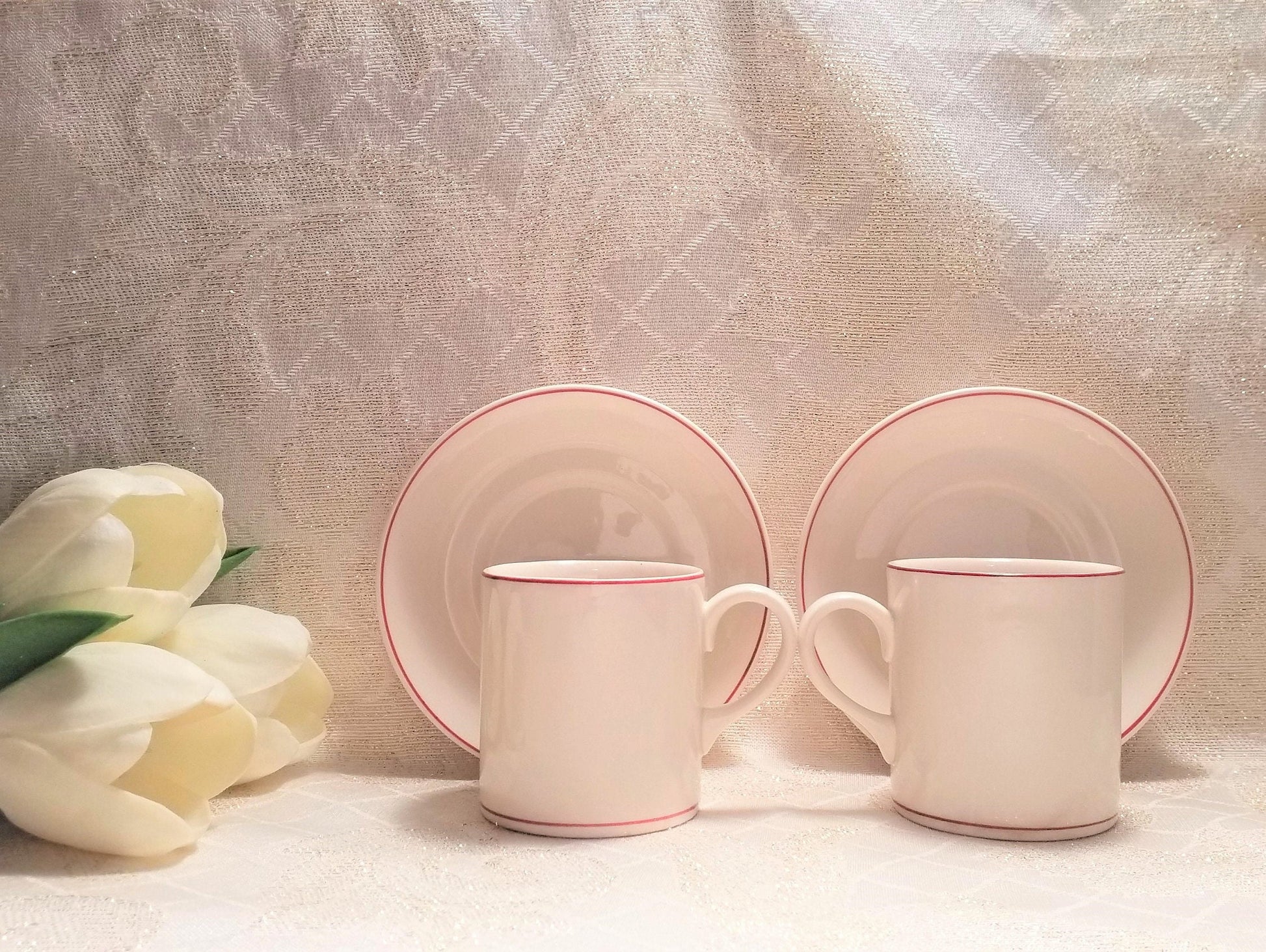 Wedgwood Espresso Cup & Saucer Set, Cream China with Red Border