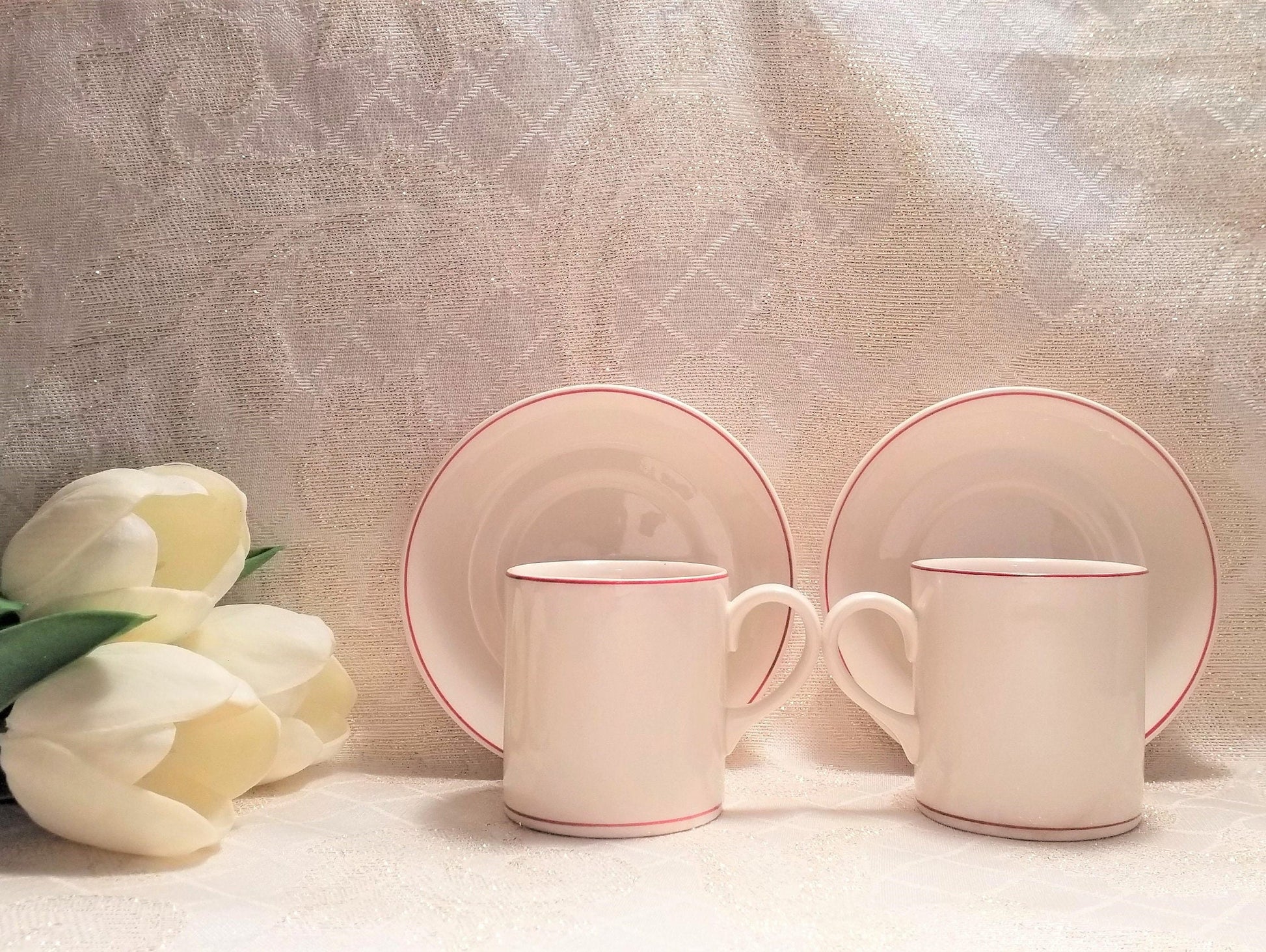 Wedgwood Espresso Cup & Saucer Set, Cream China with Red Border