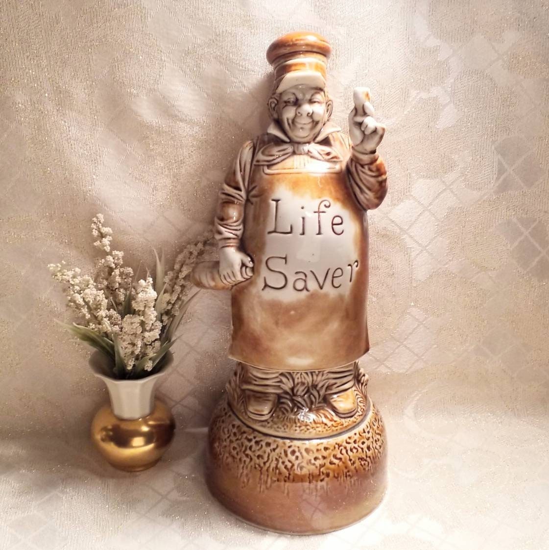Schafer Vater Antique Musical Decanter: "Life Saver" Baker, German Farmhouse Decor