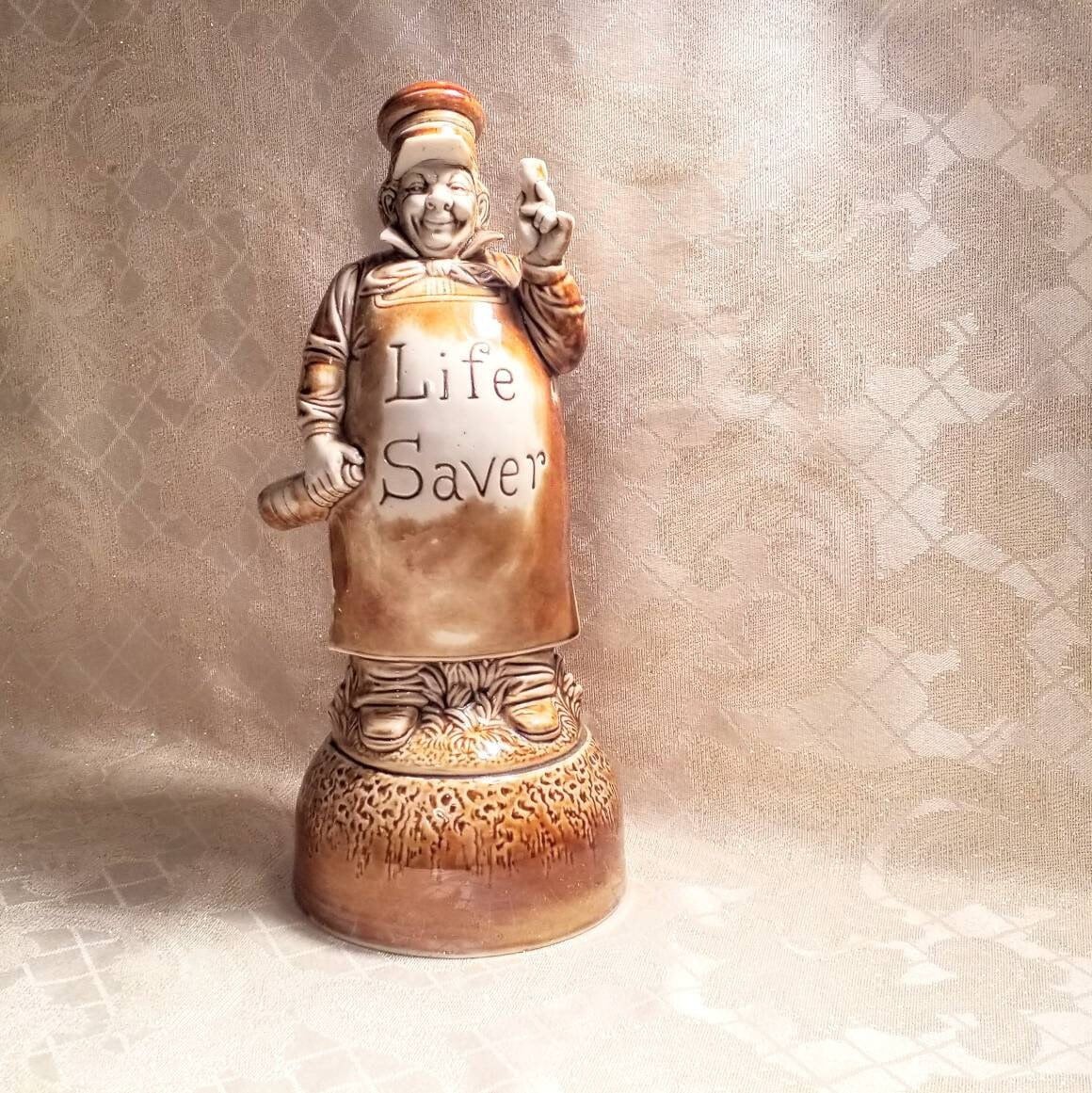 Schafer Vater Antique Musical Decanter: "Life Saver" Baker, German Farmhouse Decor