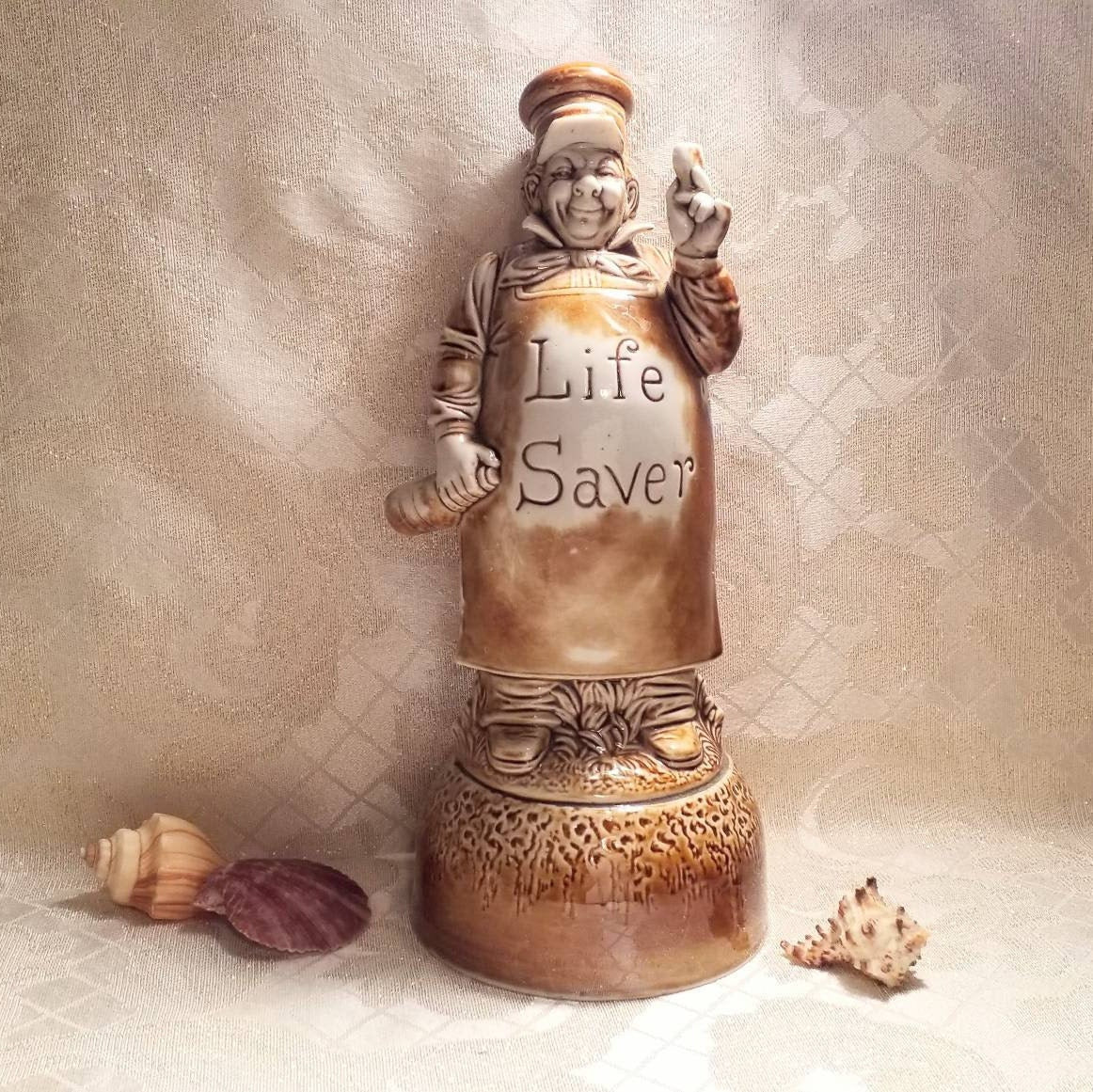 Schafer Vater Antique Musical Decanter: "Life Saver" Baker, German Farmhouse Decor