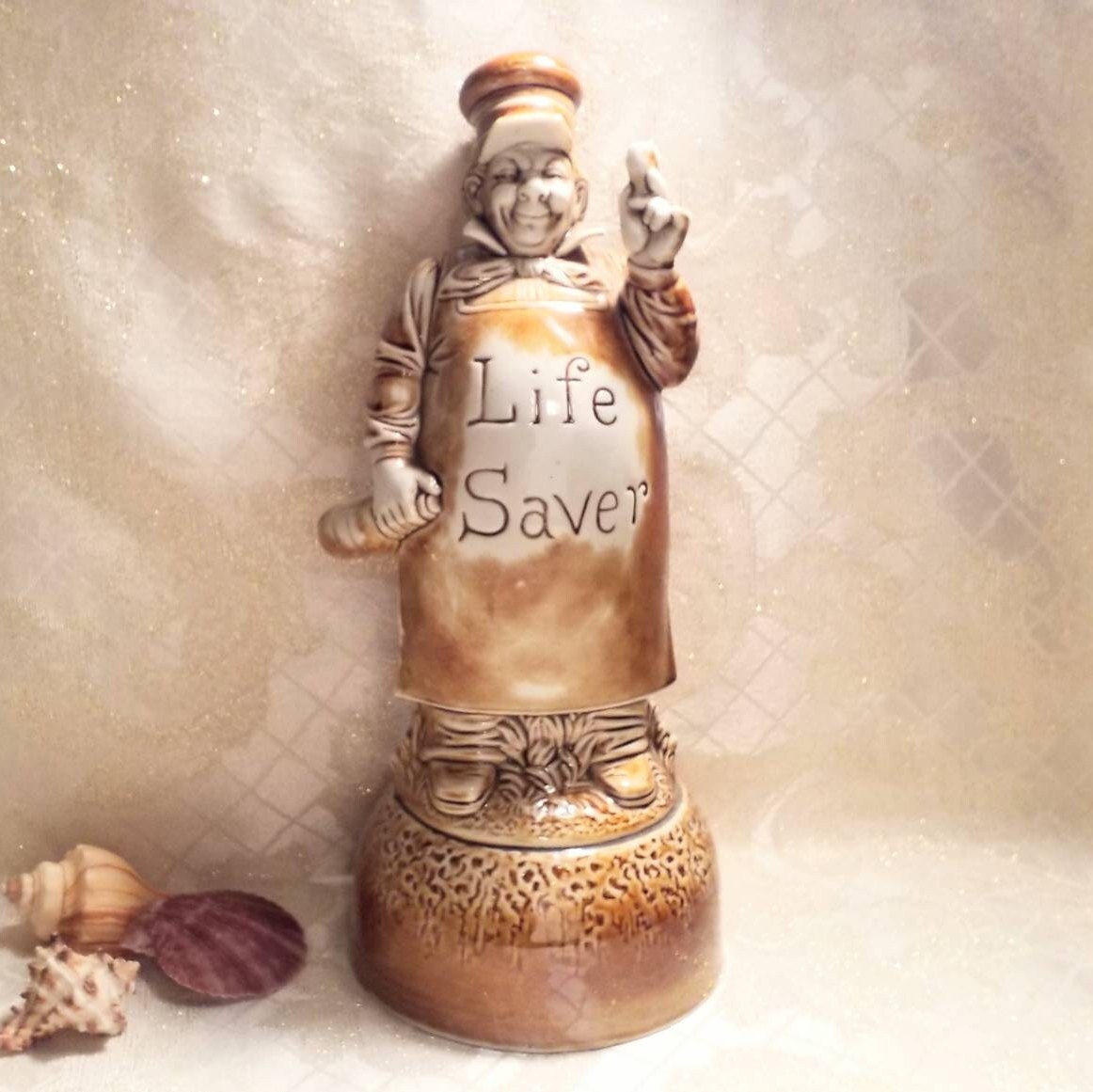 Schafer Vater Antique Musical Decanter: "Life Saver" Baker, German Farmhouse Decor