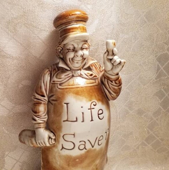 Schafer Vater Antique Musical Decanter: "Life Saver" Baker, German Farmhouse Decor