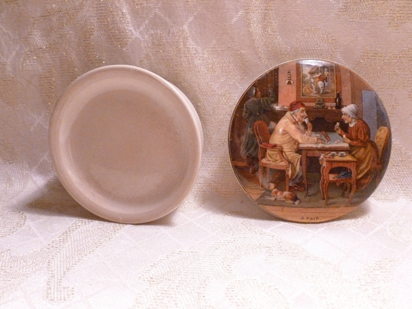 Antique Prattware Ointment Jar: "The Pair" Transferware Lid, 1850 England